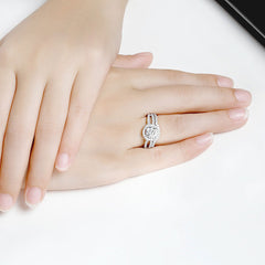 MyKay Split Shank Halo Round Cut 1.0ct CZ Diamond Bridal Ring Set in Sterling Silver 03