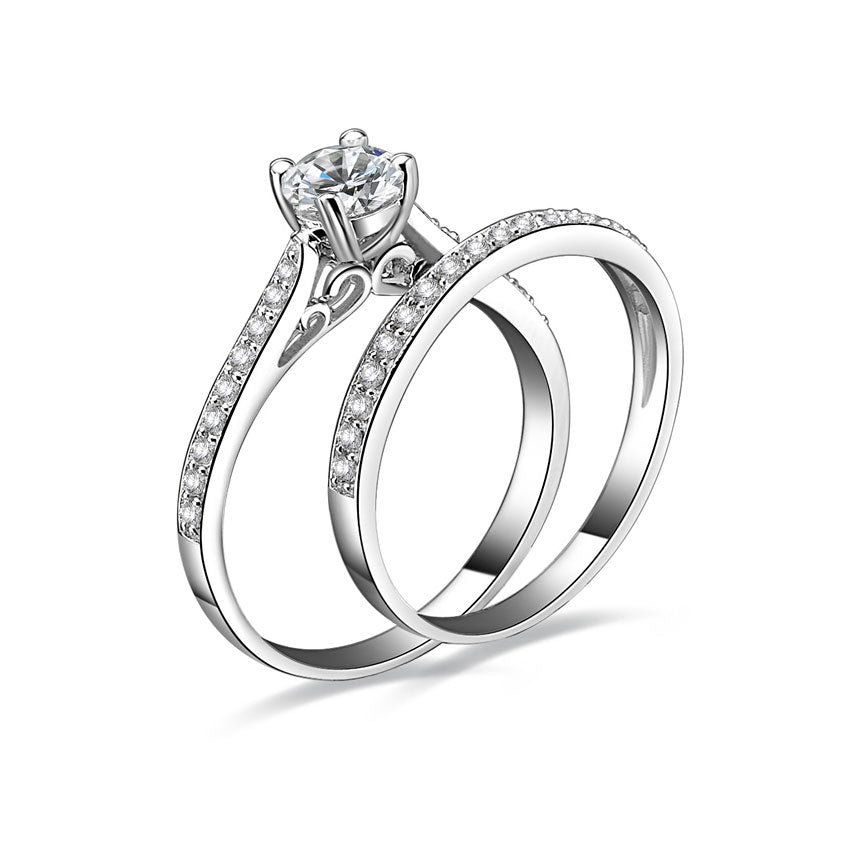 MyKay Classic Solitaire 0.75ct Round Cut CZ Diamond Bridal Ring Set in Sterling Silver 01