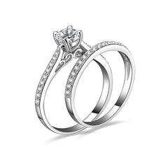 MyKay Classic Solitaire 0.75ct Round Cut CZ Diamond Bridal Ring Set in Sterling Silver 01