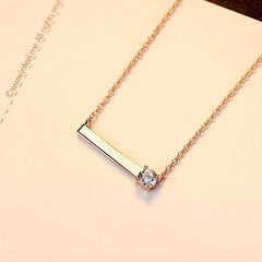 Bar Necklace With CZ Diamond in Sterling Silver