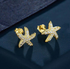MyKay Starfish Pave Swarovski Crystal Stud Earrings in Sterling Silver yg