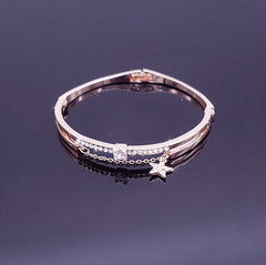 Rose Gold Star Dangle Pavé Round CZ Diamond Bangle Bracelet