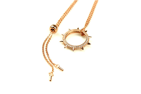 Glamorous Sun Pendant CZ Diamond Sterling Silver Necklace