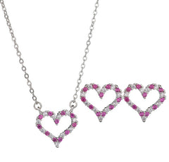Love Heart CZ Diamond Necklace & Sterling Silver Prongs Earrings Jewelry Set