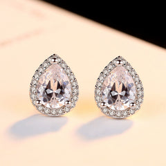 Halo Pear Cut CZ Diamond Necklace & Earrings Sterling Silver Jewelry Set