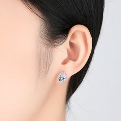 Halo Pear Cut CZ Diamond Necklace & Earrings Sterling Silver Jewelry Set