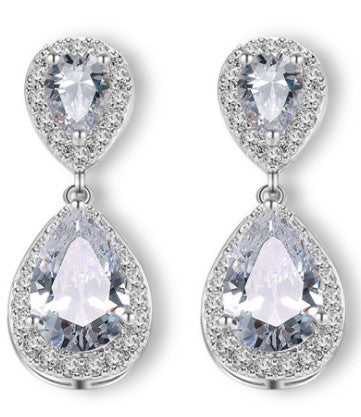 Double Halo Pear Cut CZ Diamond Earrings