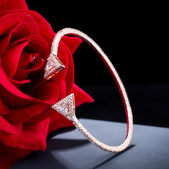 Rose Gold Pavé Halo Triangle Swarovski Element Bangle Bracelet in Sterling Silver