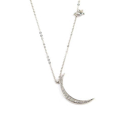 Moon and Star Pendant CZ Diamond Sterling Silver Necklace
