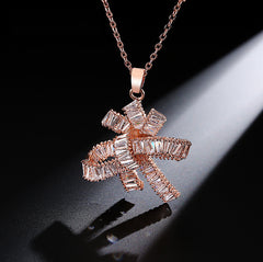 MyKay Large Bow Knot Tapered Baguette Pendant CZ Diamond Necklace RG1
