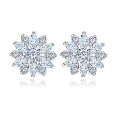 MyKay Beautiful Flower CZ Diamond Stud Earrings