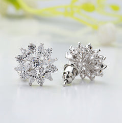 MyKay Beautiful Flower CZ Diamond Stud Earrings