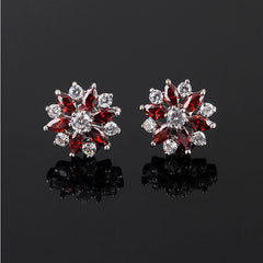 MyKay Beautiful Flower CZ Diamond Stud Earrings