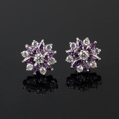 MyKay Beautiful Flower CZ Diamond Stud Earrings