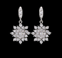 MyKay Elegant Large Snowflake Dangle CZ Diamond Sterling Silver Prongs Earrings 2