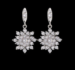MyKay Elegant Large Snowflake Dangle CZ Diamond Sterling Silver Prongs Earrings 2