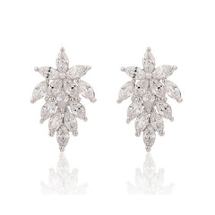 MyKay Luscious Snow Flurry CZ Diamond Stud Sterling Silver Prongs Earrings