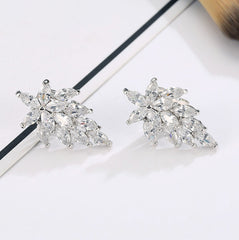 Luscious Snow Flurry CZ Diamond Stud Sterling Silver Prongs Earrings