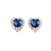 MyKay Heart Halo CZ Diamond Stud Sterling Silver Prongs Earrings BLUE