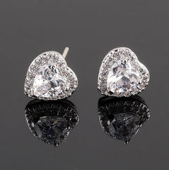 MyKay Heart Halo CZ Diamond Stud Sterling Silver Prongs Earrings SILVER
