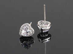 Heart Halo CZ Diamond Stud Sterling Silver Prongs Earrings