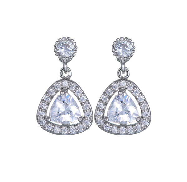 MyKay Triangular Round Dangle CZ Diamond Sterling Silver Prongs Earrings silver 