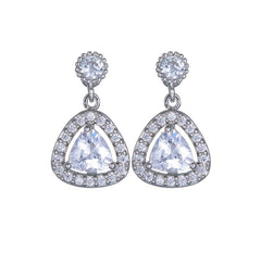 MyKay Triangular Round Dangle CZ Diamond Sterling Silver Prongs Earrings silver 