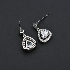 Triangular Round Dangle CZ Diamond Sterling Silver Prongs Earrings