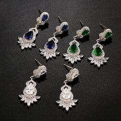 Grand Chandelier Drop Pear CZ Diamond Sterling Silver Prongs Earrings