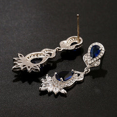 Grand Chandelier Drop Pear CZ Diamond Sterling Silver Prongs Earrings