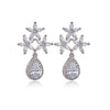 MyKay Glamourous Tri-floral Teardrop CZ Diamond Sterling Silver Prongs Earrings