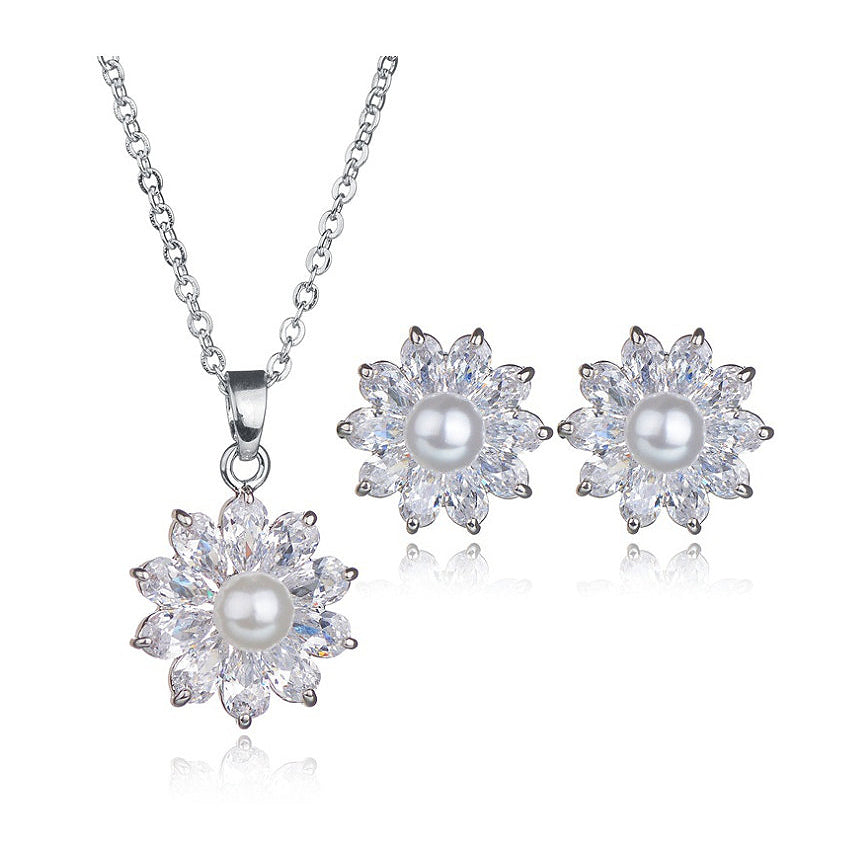 Petals & Pearl CZ Diamond Jewelry Set