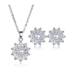Petals & Pearl CZ Diamond Jewelry Set