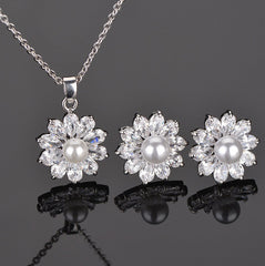 Petals & Pearl CZ Diamond Jewelry Set