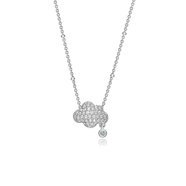 Single Cloud Pendant CZ Diamond Necklace in Sterling Silver